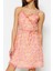 Shopeonly pembe A Kesim Mini Dokuma Astarlı Fırfırlı Çiçekli Elbise 5