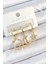 Pirinç Zirkon Taşlı Yıldız ve Ay Model Gold Renk 3'lü Çift Kadın Küpe Set 1