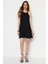 Shopeonly siyah Düz Kesim Mini Dokuma Eteği Volanlı Elbise 3