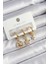 Pirinç Zirkon Taşlı Yıldız Model Gold Renk 3'lü Çift Kadın Küpe Set 1