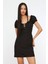 Shopeonly siyah Vücuda Oturan Mini Dokuma Astarlı Bağlama Detaylı Elbise 3