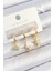 Pirinç Zirkon Taşlı Yıldız Model Gold Renk 3'lü Çift Kadın Küpe Set 1