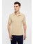 Bej Slim Düz Polo Yaka Tişört 2