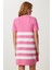 Çizgili Esnek Mini Triko Elbise LUB0165 Pembe 5