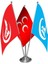Kırmızı Ülkü Ocakları Kırmızı Üç Hilal Mavi Ülkü Ocakları Üçlü Saten Masa Bayrağı Set 1
