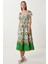 Balon Kollu Desenli Dokuma Elbise LFG0124 Lila Yeşil 1