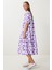 Desenli Volanlı Yazlık Dokuma Elbise LFG0045 Mor Beyaz 1