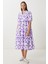 Desenli Volanlı Yazlık Dokuma Elbise LFG0045 Mor Beyaz 3