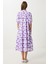 Desenli Volanlı Yazlık Dokuma Elbise LFG0045 Mor Beyaz 5