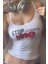 Beyaz Stop Looking Me Y2K Askılı Crop 1