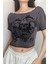Füme Gotik Skulls Omuzu Açık Y2K Kısa Kollu Crop 2