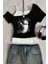 Siyah Balance Cat Our Love Is Ek Askılı Kısa Kollu Gotik Y2K Full Body Crop 1