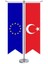 Avrupa Birliği Bayrağı ve Türkiye Kırlangıç Saten T Direk Masa Bayrağı 2'li 1