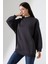 Yarım Balıkçı Yaka Şardonlu Salaş Basic Kadın Oversize Tunik Sweatshirt 21910 Füme 1