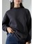 Yarım Balıkçı Yaka Şardonlu Salaş Basic Kadın Oversize Tunik Sweatshirt 21910 Füme 2