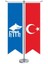 Göktürk Türk Kağanlığı Göktürkçe Bayrağı ve Türkiye Kırlangıç Saten T Direk Masa Bayrağı 2'li 1