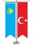 Kazakistan Cumhuriyeti Bayrağı ve Türkiye Kırlangıç Saten T Direk Masa Bayrağı 2'li 1