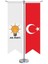 Beyaz Akparti Akp Bayrağı ve Türkiye Kırlangıç Saten T Direk Masa Bayrağı 2'li 1