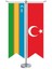 Karakalpakistan Cumhuriyeti Bayrağı ve Türkiye Kırlangıç Saten T Direk Masa Bayrağı 2'li 1
