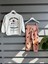 Erkek Çocuk Pamuklu Ekru Köpek Baskılı Sweatshirt ve Turuncu Desenli Eşofman Takımı 2