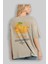 Mandarin Arka Baskılı Bej Oversize T-Shirt Erkek Kadın Pamuk Bisiklet Yaka Tişort 3