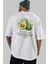 Avocado Arka Baskılı Beyaz Oversize T-Shirt Erkek Kadın Pamuk Bisiklet Yaka Tişort 5