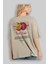 Passionflower Arka Baskılı Bej Oversize T-Shirt Erkek Kadın Pamuk Bisiklet Yaka Tişort 3