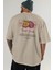 Passionflower Arka Baskılı Bej Oversize T-Shirt Erkek Kadın Pamuk Bisiklet Yaka Tişort 5