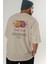 Passionflower Arka Baskılı Bej Oversize T-Shirt Erkek Kadın Pamuk Bisiklet Yaka Tişort 7