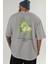 Pear Arka Baskılı Gri Oversize T-Shirt Erkek Kadın Pamuk Bisiklet Yaka Tişort 5