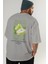 Pear Arka Baskılı Gri Oversize T-Shirt Erkek Kadın Pamuk Bisiklet Yaka Tişort 7