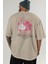 Pitaya Arka Baskılı Bej Oversize T-Shirt Erkek Kadın Pamuk Bisiklet Yaka Tişort 5