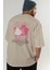 Pitaya Arka Baskılı Bej Oversize T-Shirt Erkek Kadın Pamuk Bisiklet Yaka Tişort 7