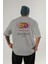 Passionflower Arka Baskılı Gri Oversize T-Shirt Erkek Kadın Pamuk Bisiklet Yaka Tişort 2