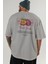 Passionflower Arka Baskılı Gri Oversize T-Shirt Erkek Kadın Pamuk Bisiklet Yaka Tişort 5