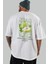 Pear Arka Baskılı Beyaz Oversize T-Shirt Erkek Kadın Pamuk Bisiklet Yaka Tişort 5