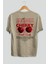 Cherry Arka Baskılı Bej Oversize T-Shirt Erkek Kadın Pamuk Bisiklet Yaka Tişort 1