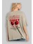 Cherry Arka Baskılı Bej Oversize T-Shirt Erkek Kadın Pamuk Bisiklet Yaka Tişort 3