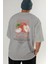 Apple Arka Baskılı Gri Oversize T-Shirt Erkek Kadın Pamuk Bisiklet Yaka Tişort 6