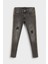 Kız Çocuk Yırtıklı Gri Skinny Jean Pantolon - Leopar Şerit Detaylı 1