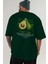 Avocado Arka Baskılı Yeşil Oversize T-Shirt Erkek Kadın Pamuk Bisiklet Yaka Tişort 6