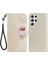 Baykuş Çiçek Deseni Baskılı Deri Cüzdan Kılıfı Samsung Galaxy S22 Ultra 5g-Gold Için Kayış ile Flip Rhinestone Dekor Telefon Kapağı (Yurt Dışından) 1