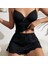 Likralı Şortlu Kenarları Dantelli Siyah Pijama Takımı 1