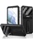 Samsung Galaxy S21+ 5g-Siyah Için Düşme Önleyici Tam Koruma Tpu+ Metal Hibrit Kılıf Temperli Cam Filmli ve Kayışlı Kickstand Kabuk (Yurt Dışından) 1