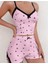 Likralı Şortlu Kalpli Dantelli Pembe Pijama Takımı 1