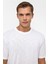 Beyaz Regular Armürlü Bisiklet Yaka Tişört 3