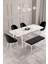 Calvin Beyaz Mermer 80X132 Açılabilir Mdf Masa Yemek Odası Takımı, Mutfak Takımı 4 Adet Sandalye, 1 Bench​​​​​​​ 2