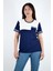 Sıfır Yaka Kısa Kollu Cebi Taş Detaylı Bluz - Lacivert 1