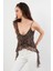 Kadın Camel-Siyah Leopar Desenli Fırfırlı Şifon Bluz FS033 5