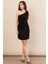 Kadın Siyah Tek Omuz Astarlı Mini Keten Elbise AYD416 2